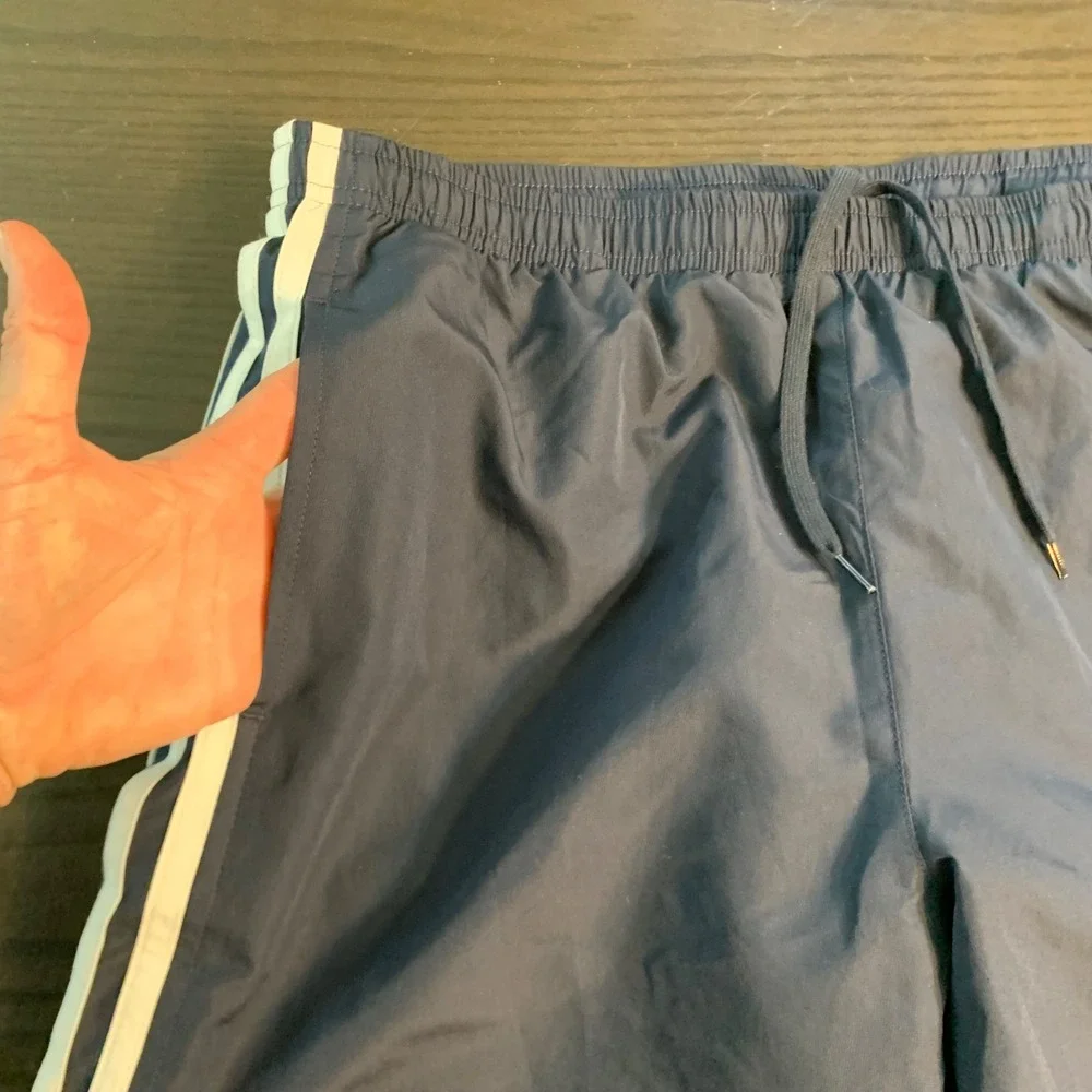 Adidas Navy Blue White 3 Stripe Mesh Lined Track Pants Large AZF001 Blokecore